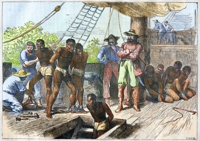 An artwork depicting the conditions of slavery in Haiti.